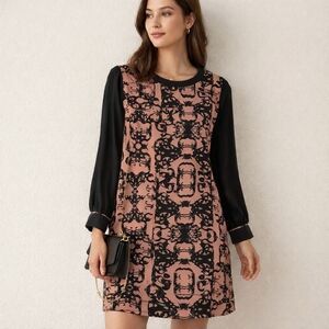 Addison Womens 100% Silk Shift Dress Large Long Sleeves Whimsigoth Neutral Chic